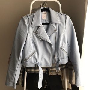 Light blue leather jacket